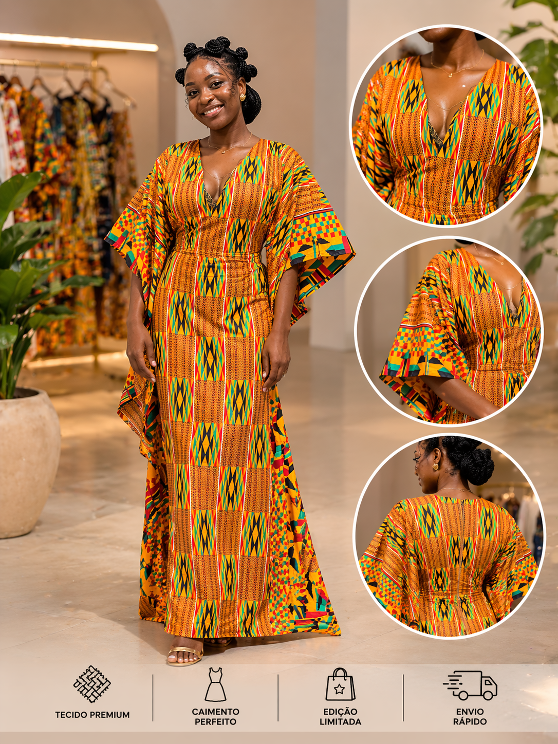 Vestido Kente Sol Dourado