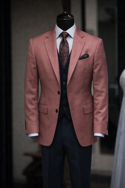 Fato Masculino Premium Salmão com Colete – Estilo Moderno Elegante