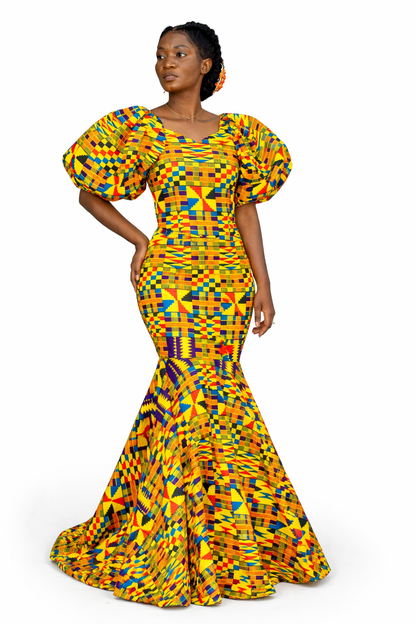 Vestido Kente Mermaid Royal – Ateliê Paradoxo