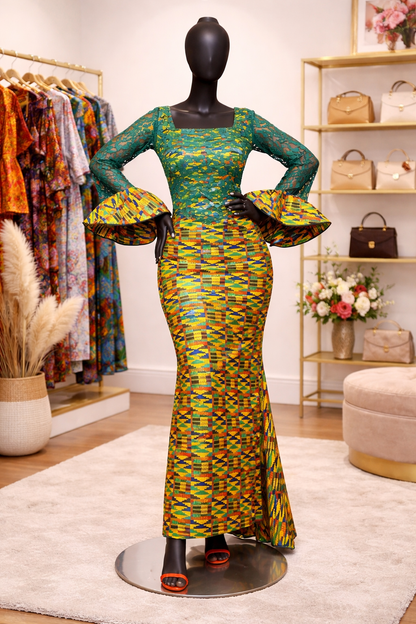 Vestido Rainha Kente Esmeralda