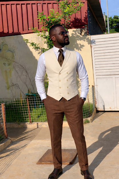 Colete masculino elegante bege – conjunto social luxo