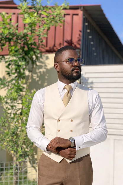 Colete masculino elegante bege – conjunto social luxo