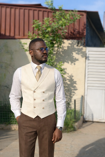 Colete masculino elegante bege – conjunto social luxo