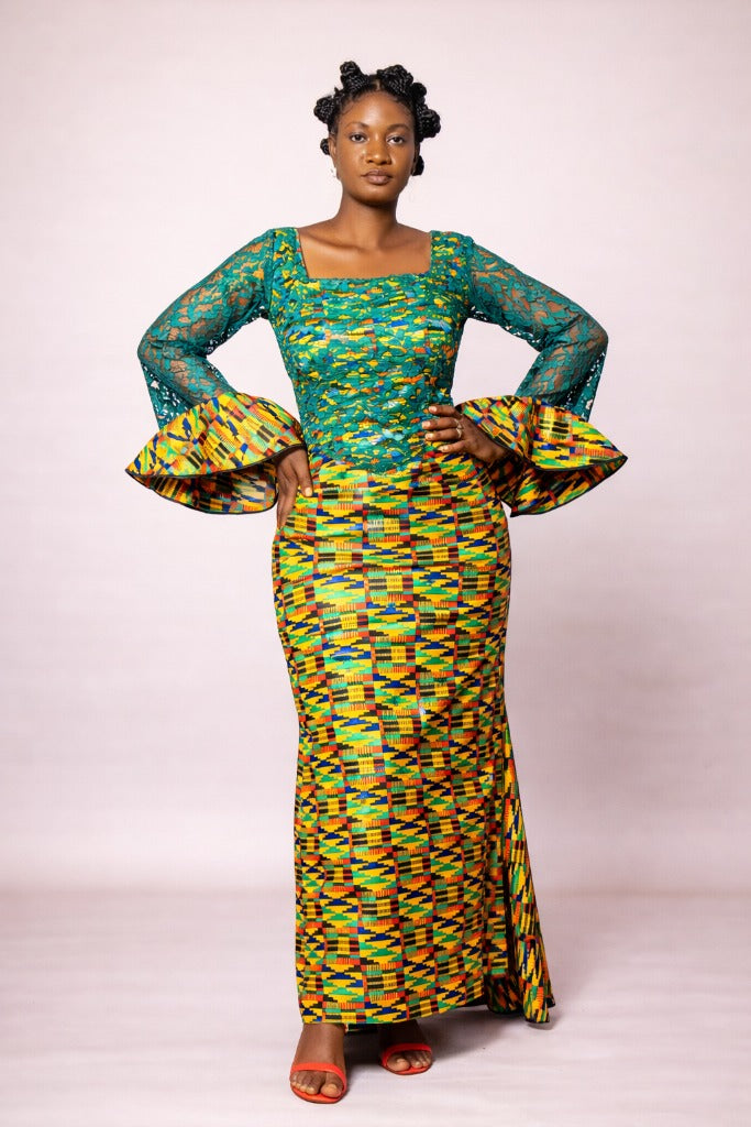 Vestido Rainha Kente Esmeralda