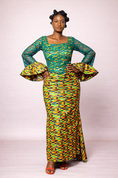 Vestido Rainha Kente Esmeralda