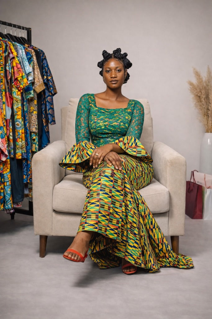Vestido Rainha Kente Esmeralda