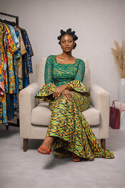 Vestido Rainha Kente Esmeralda